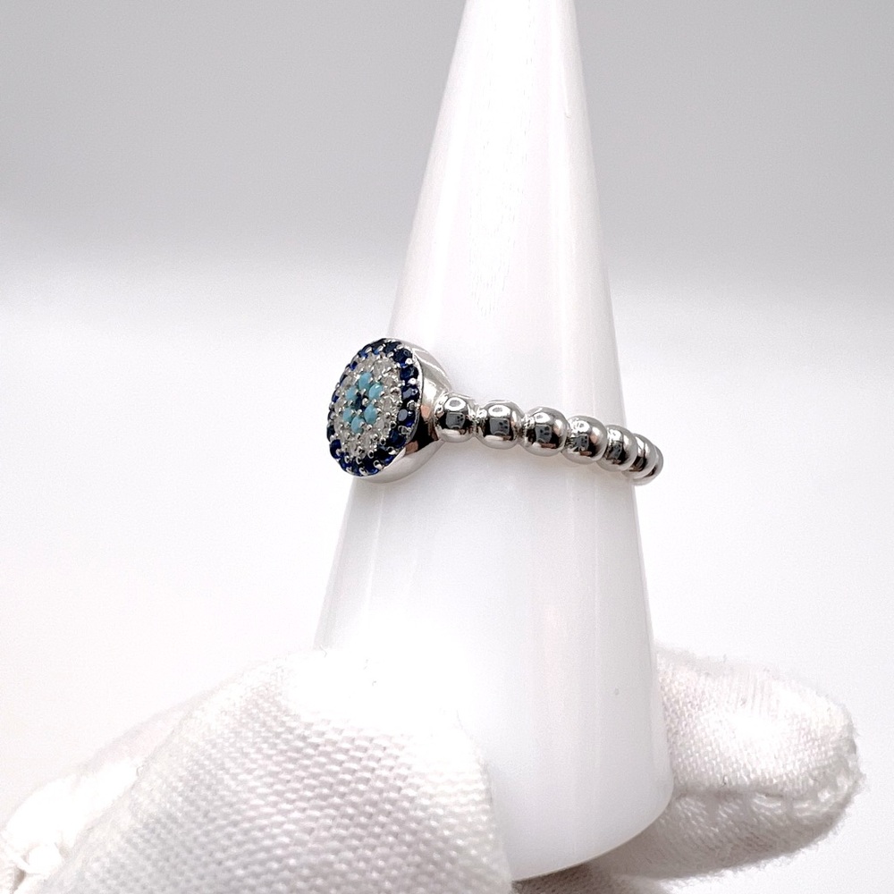 .925 Sterling Silver Evil Eye Cz Ring - Picture 7 of 17
